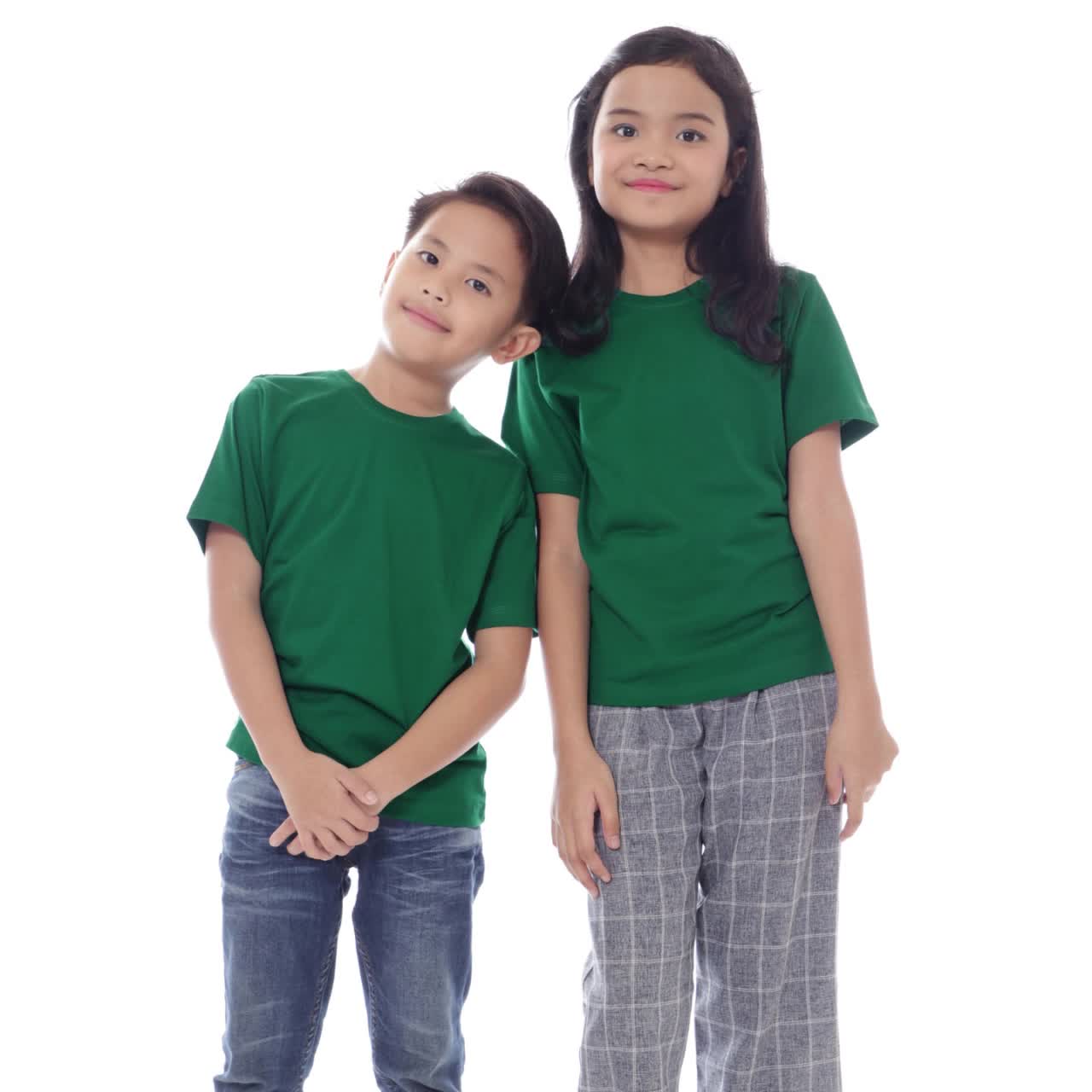 Kaos Polos Anak Oneck Lengan Pendek Bahan Katun Combed 30s Warna Hijau Botol