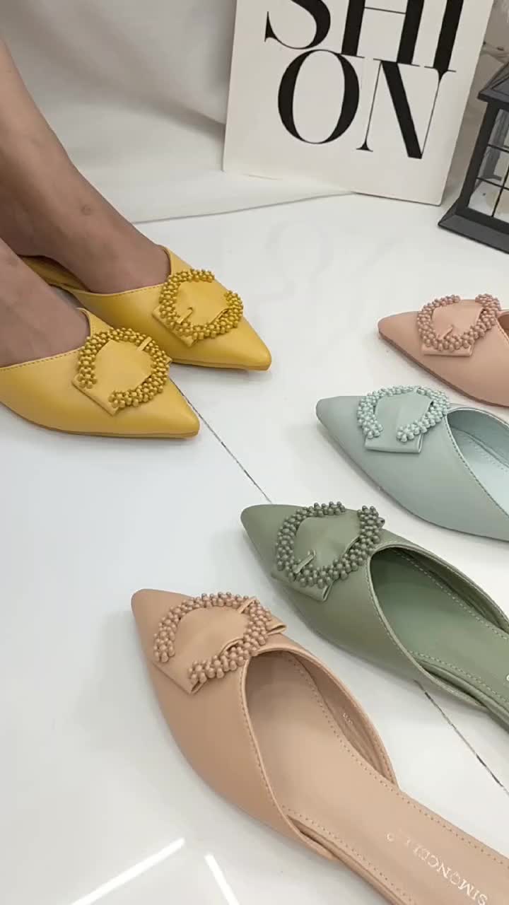 Simoncelli Sandal Wanita Flat Sandal Kerja Hitam Black Khaki Sandal Kondangan Kuliah Sandal Mules Terbaru Import 6379A-1 Sendal