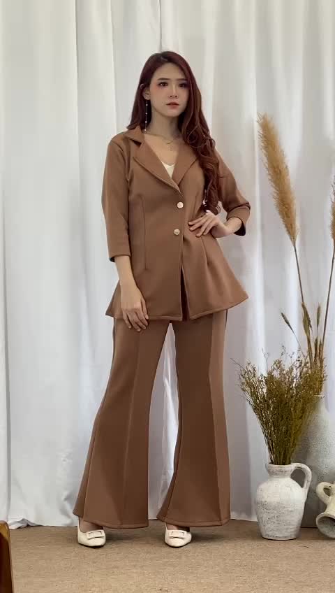#082, NEW SET BLAZER CUTBRAY  SCUBA PREMIUM Polos Setelan  Wanita Celana Panjang Baju Atasan Dewasa Outer Kulot Casual Linen Crinkle
