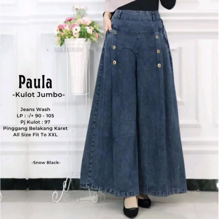 KULOT PAULA JEANS  SNOW/KULOT PALAZZO JEANS  Celana Wanita Karet Panjang Fit to XL MAX bb 68
