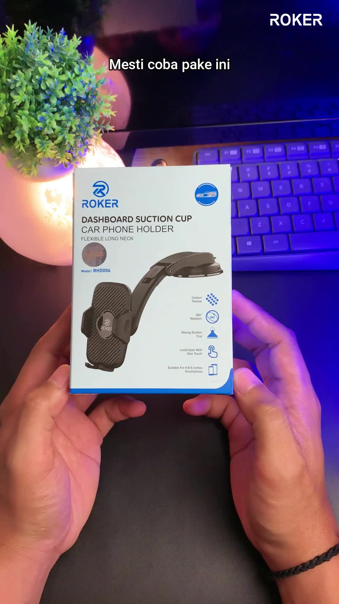 Holder Roker RHD006 Dashboard Suction Cup handphone hitam Kaca mobil dashboard
