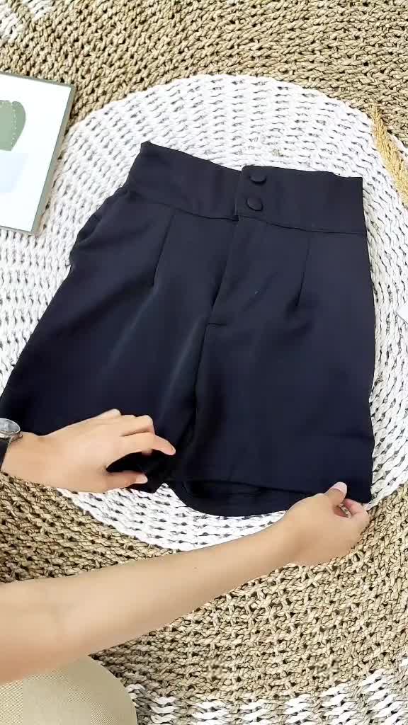 Promtthong Celana Pendek Wanita Hitam Kancing Kantong Karet Scuba Shorts Dewasa Katun Standar 6809 & Jumbo 6849 dengan Desain Santai dan Nyaman