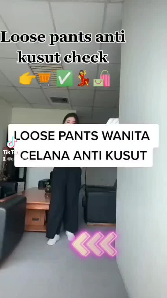 Celana Loose pants Polyester Kulot Panjang Kancing Karet Melar Biru Hitam Wanita Plus Size Trouser korean style outfit
