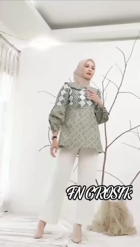 Baju Batik Wanita Lengan Panjang Motif Amarilis Modern Monalisa Genes Blouse Bahan Katun Basic Asli Pekalongan