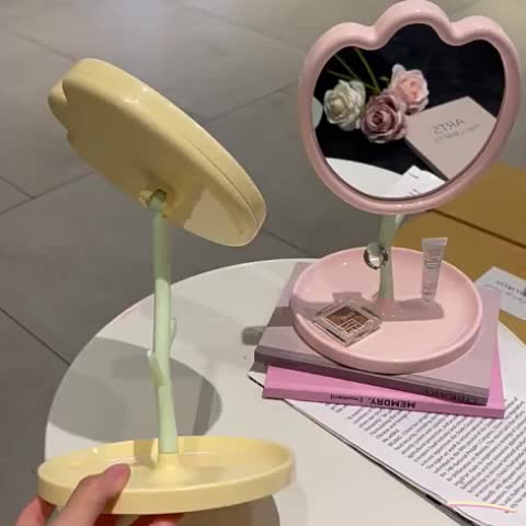 Vixplorn Cermin Tulip Cermin MakeUp Bentuk Bunga Mirror Berotasi 360 Makeup Rotating Cermin Cermin Portabel Di Asrama Kosmetik Dapat Disimpan Cermin Meja Serbaguna Kuning