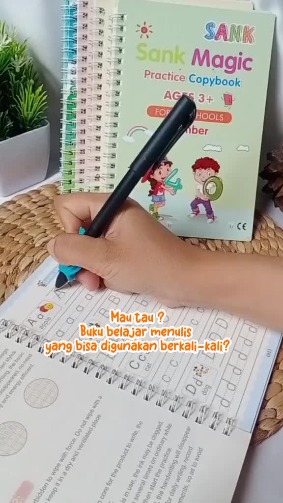 (FO)Sank Buku Magic 3D /Buku Anak Belajar Menulis Angka & Huruf /1 Set 1si 4 Buku + Pen