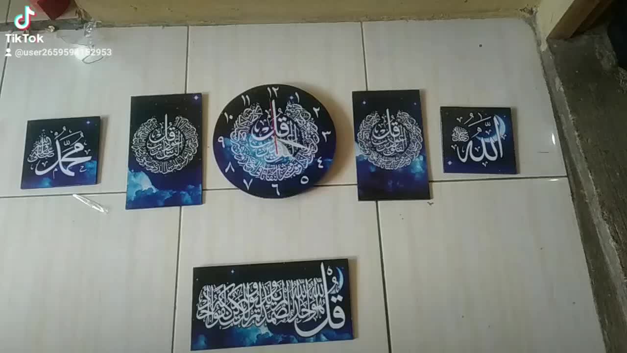 Delia Store Jam Dinding Unik Homemade Kaligrafi 2 Syahadat Modern Hijau Biru  Elegan Tahan Lama Cocok Untuk Segala Jenis Interior Rumah Anda