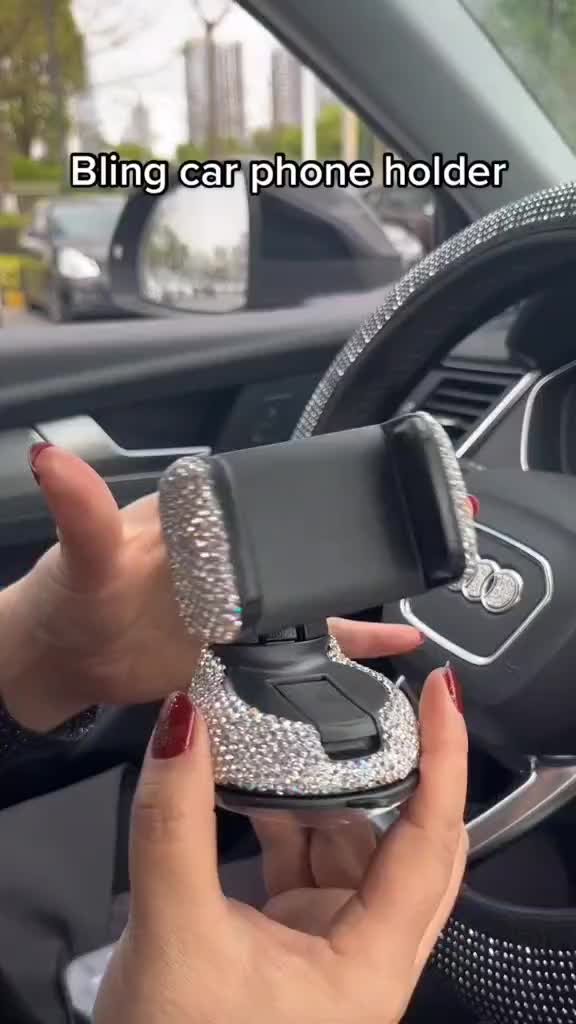 Tempat hp di mobil Holder HP Suction Dashboard Tempel Kaca Bling Blink Diamond Merah