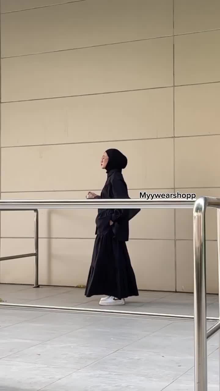Naura setelan wanita korean style baju muslim remaja perempuan dewasa katun linen polos kemeja + rok kekinian Atasan Panjang