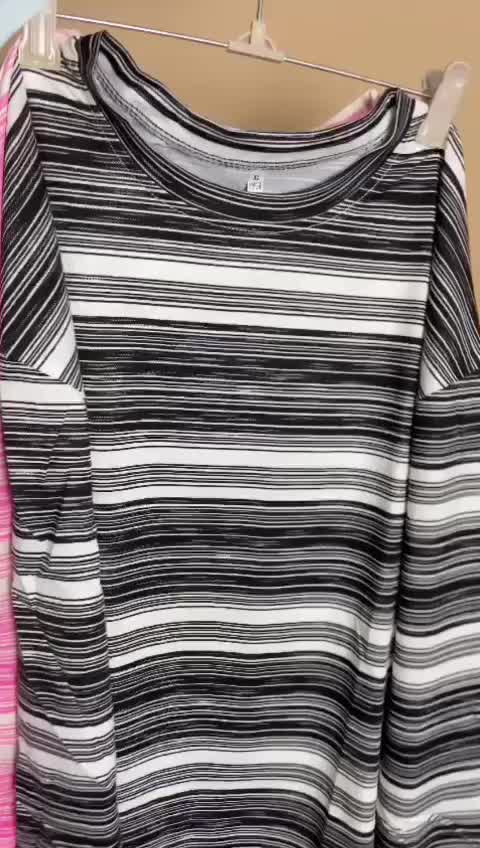 Misso Kode BJ1216 Atasan Baju Salur Garis Oversize Stripe Lengan Panjang Motif Vintage Wanita Kekinian Fashion Korean Bahan Katun Tangan Hitam