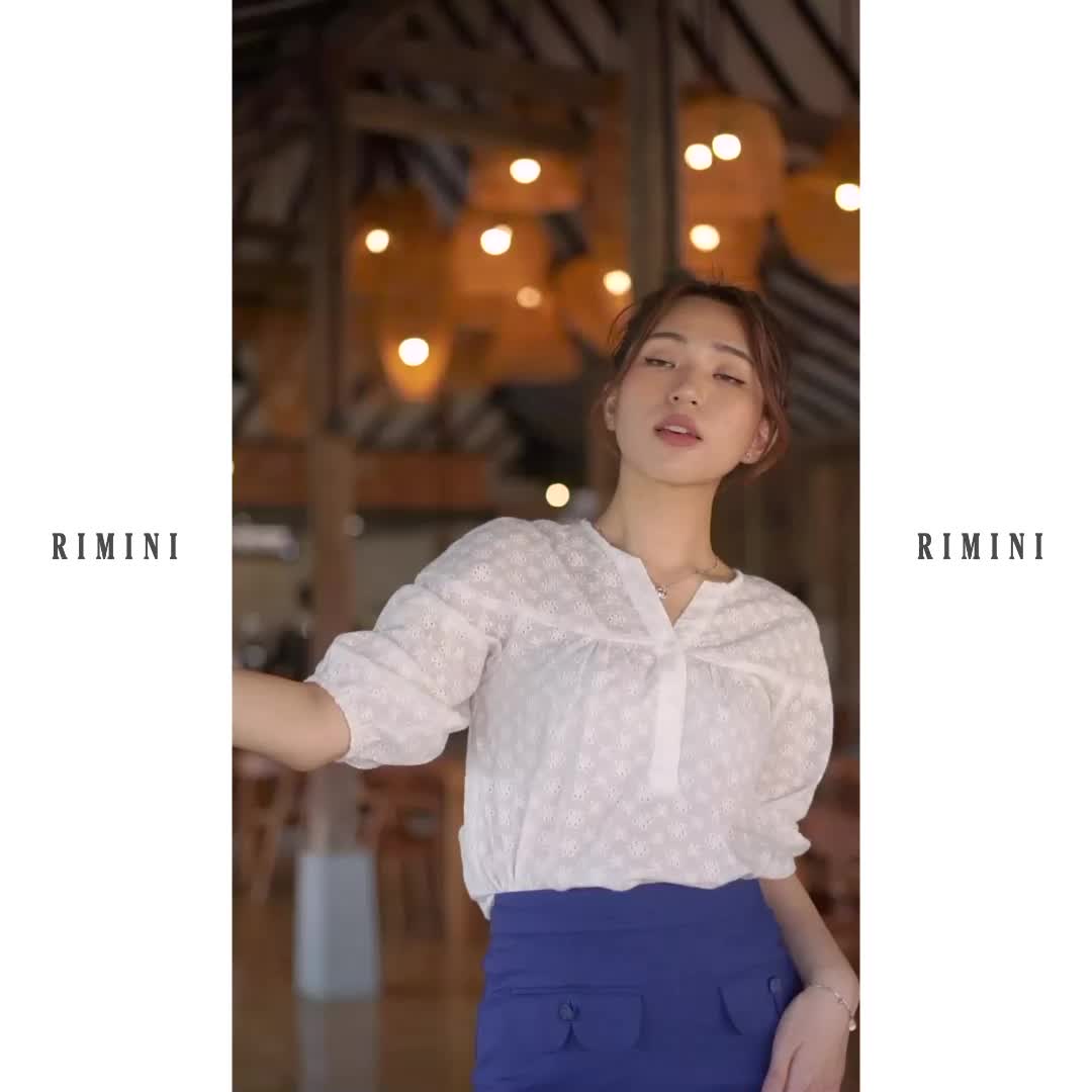 RIMINI - Atasan Wanita Blouse Casual Vneck Broklat Berlengan - Civva Top 524470 Karet Nyaman Baju Kancing