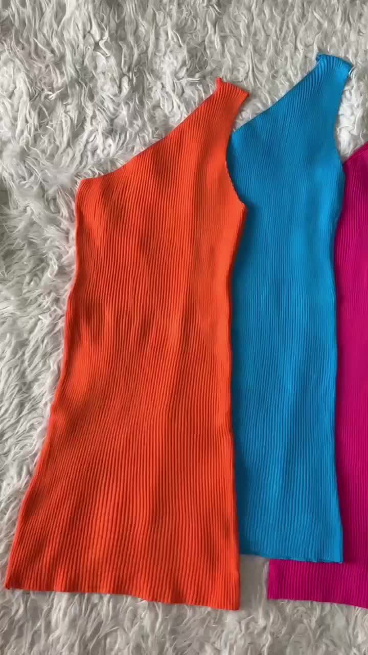 One Shoulder Bodycon Knit Dress / Dress Rajut Casual Wanita