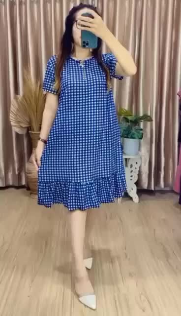 Daster Dress Rempel Mazaya Rempel Motif Kotak Resleting Busui