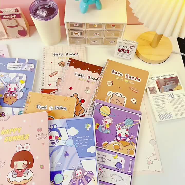 Buku tulis A5 lucu motif cantik Notebook loose leaf A5 Buku catatan kecil anak kecil kartun spiral Notepads Paper