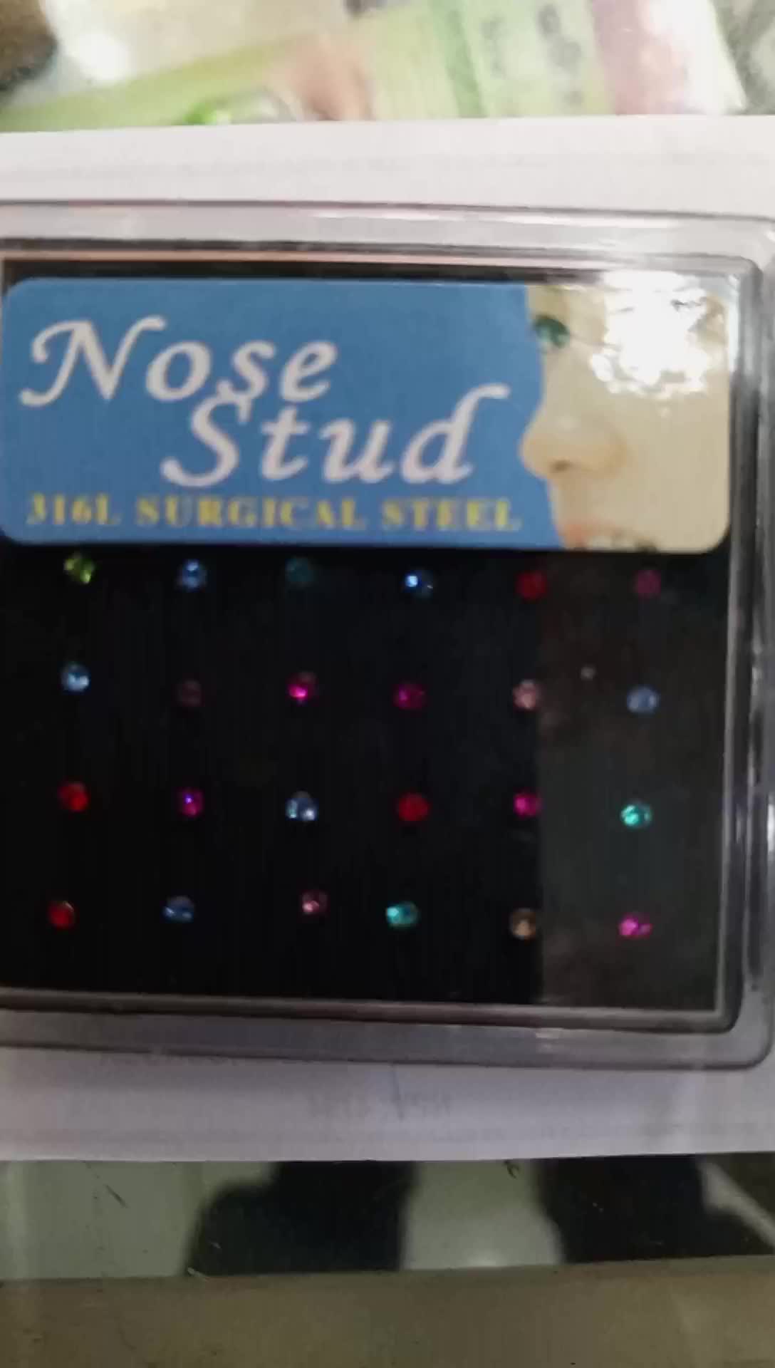 Anting Tindik Hidung Mata Isi 24pcs Silver Warna Warni Earrings