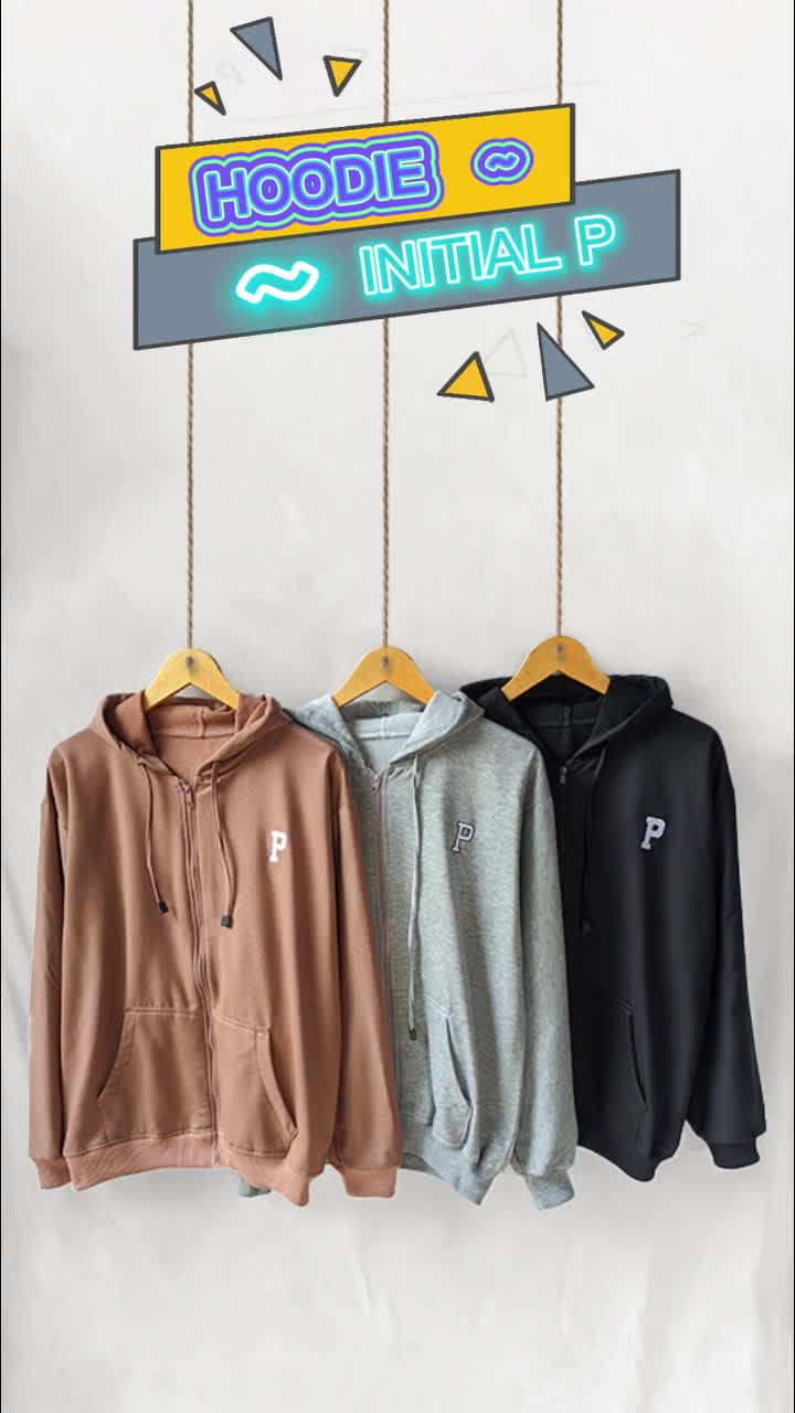 ZY - Hoodie Zipper Initial P Pria dan Wanita dari Fleece 240gr, One Size Fit to L, LD 120cm, Panjang 70cm - Produk Lembut dan Nyaman