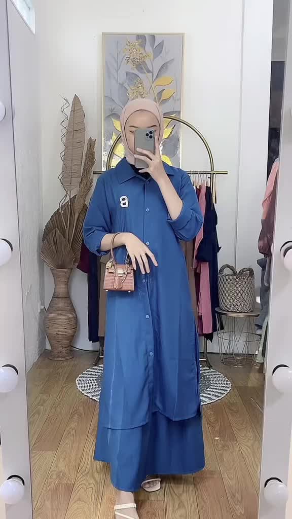 Hanum One Set Atasan Tunik Dan Rok Wanita Muslim Size Jumbo Setelan Terbaru Kekinian Busui Friendly Kancing Depan Aktif Daily Tunik Set Baju