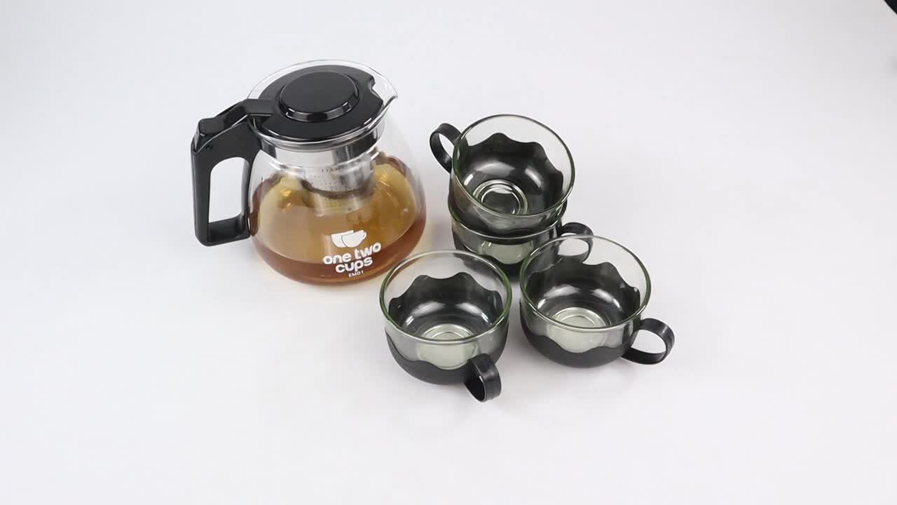 Teko Set Dan Cangkir Teh Aesthetic 950ml 4 Cangkir Plus Saringan Teapot Pitcher With Infuser Teko 1 Set Lengkap 4 Buah Gelas