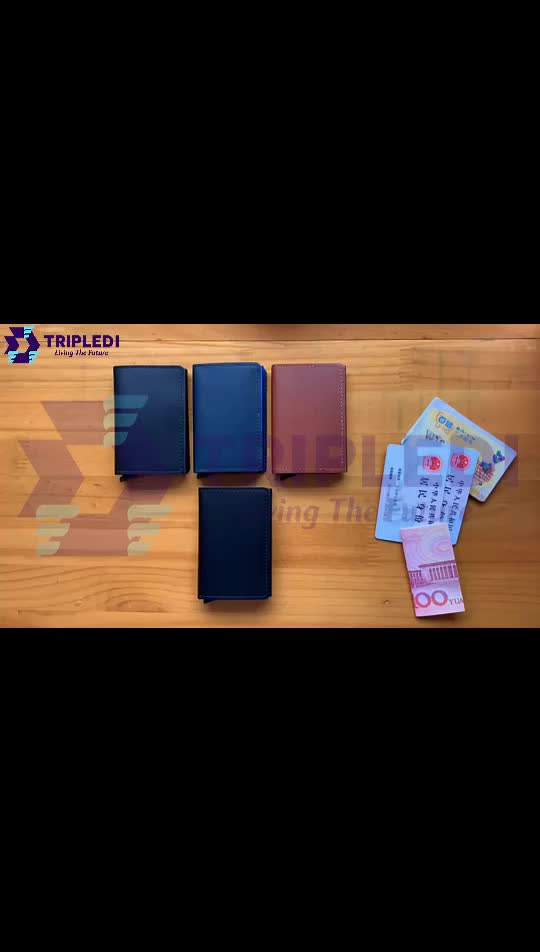 TRIPLEDI Card Holder Smart Wallet PU Leather Cover Metal Case Dompet Pintar Kartu Akses ATM Protektif RFID Blocking Anti Thief Hitam Id