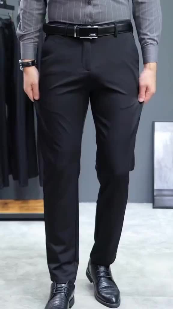 CELANA BAHAN TERLARIS DAN TERMURAH Katun Santai Low Waist Slim-fitting Polos Hitam Formal Panjang Pria Slimfit