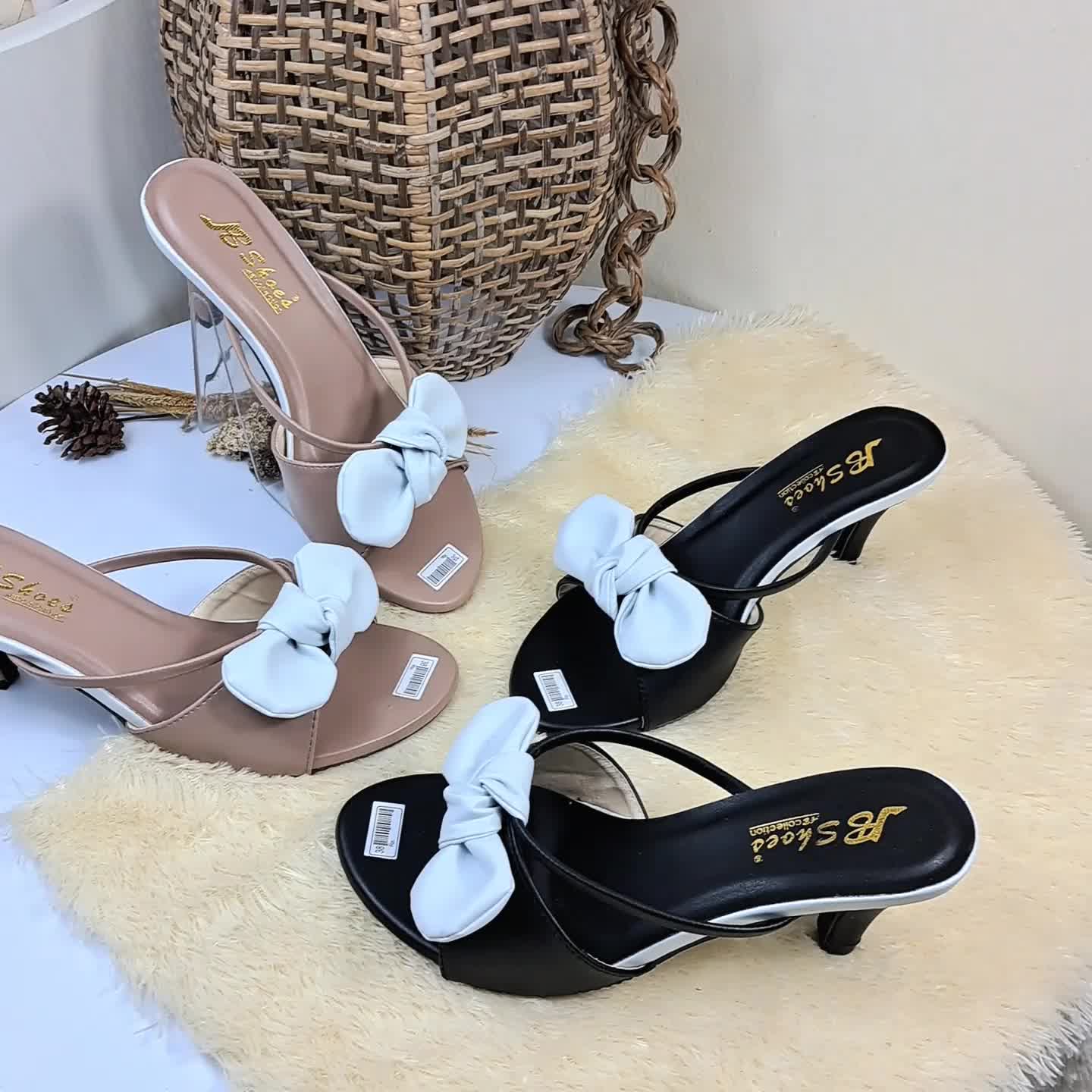 high heels Sandal Hak Wanita Kokop pita Terbaru 2023 Sandal Hak Wanita Kekinian Hitam