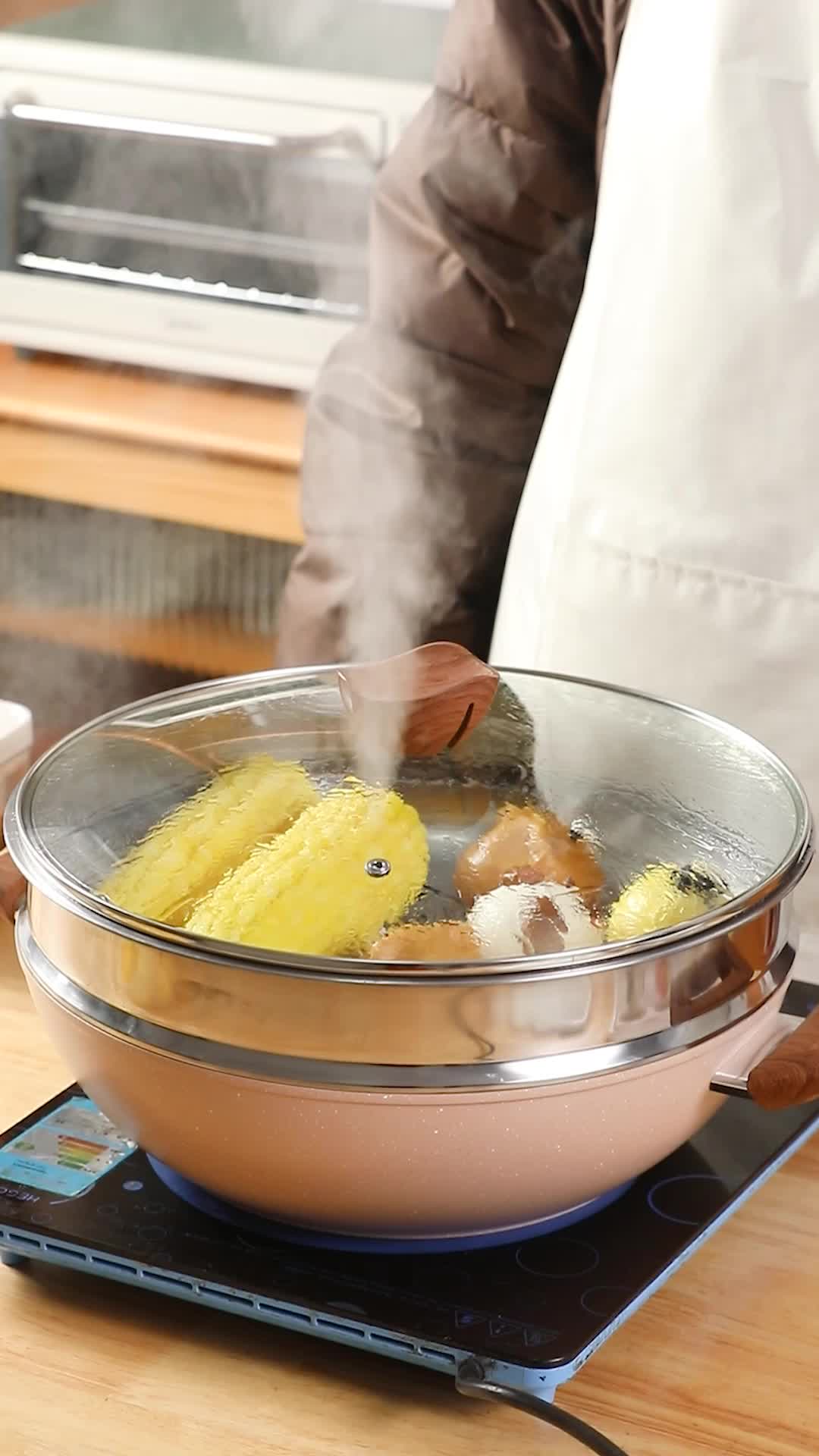 Tifale [2IN1] Wokpan Diameter 32cm + Glass Lid + Granite Steamer Non Stick / Alat Masak Wok dengan Panci Kukus Granite Anti Lengket dan Tutup | Dandang Steamer Kukus Siomay dan Bakpao 2in 1 + Tutup | Kitchenware pero cookware