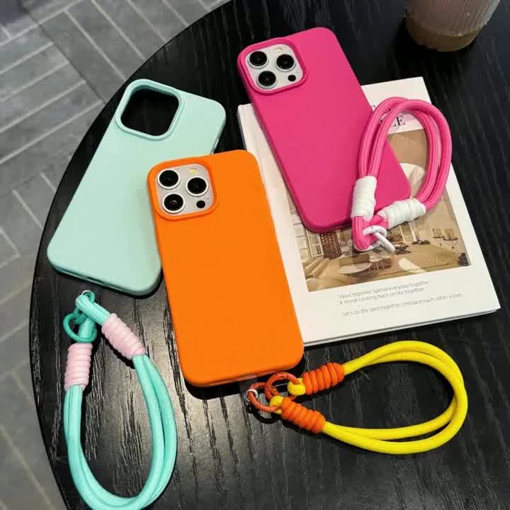 With Lanyard Leather Casing For iPhone 11/XR 15 Pro Max 16 12 13 14 Pro Max  X XS Max 12 Pro 13 Pro Max 11 Pro Max 16 Pro Max Phone Case Macaron Candy Color Case Skin-Feel Simple Lychee Skin Pattern Case Shockproof TPU Protective Cover Protector