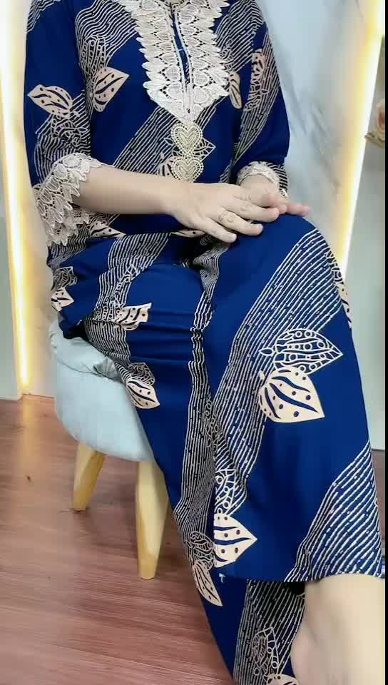 Setelan renda arab releting depan one set busui Celana Panjang Rayon Tebal Dewasa