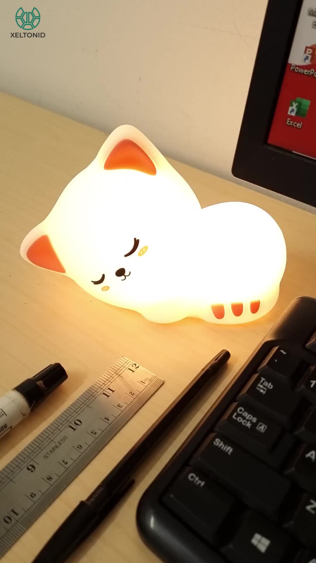 Lampu Tidur Silikon Sensor Sentuh Kucing Night Light Silicone Cat Lamp