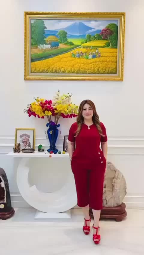setelan Rayon Polos 10021 - Model Big Size - celana Pinggang karet - Set wanita -  Bahan katun Rayon twill tebal - Sangat mewah - baju Lengan Pendek - panjang Sebetis Kancing Maroon Atasan Motif