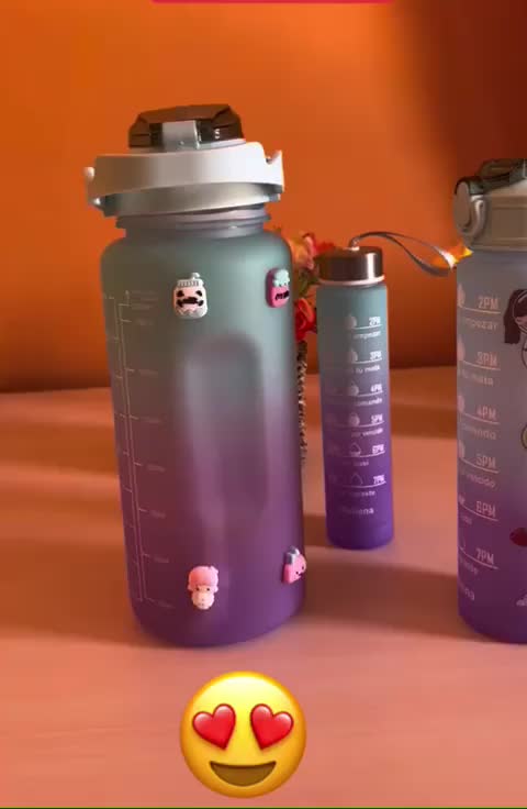 Botol Minum Viral Gradasi/ Botol Beranak 3-in-1 dengan Botol Doff, Sedotan, dan Stiker