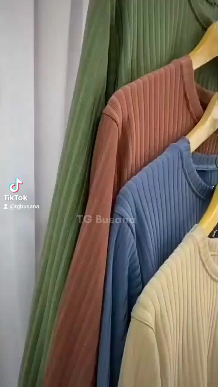 Baju Atasan Wanita Terbaru Kimia Long Tunik Knit Hornet Rib Kaos Oversize Jumbo Lengan Panjang Dewasa Muslim Melar Polos Karet Poliester Katun Kain Tebal Bunga Polka Dot Setrip Salur Putih Hitam Cokelat Setelan Top Navy Basic Casual