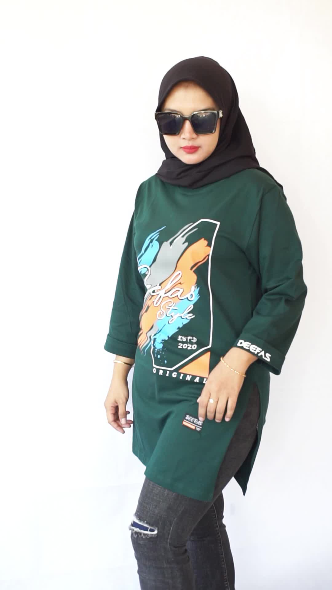 STIK BALIK TERBARU Kaos Atasan Wanita BRAND MERK DEEFAS Lengan Panjang 7/8 Sablon Plastisol Bahan Katun Combed20s