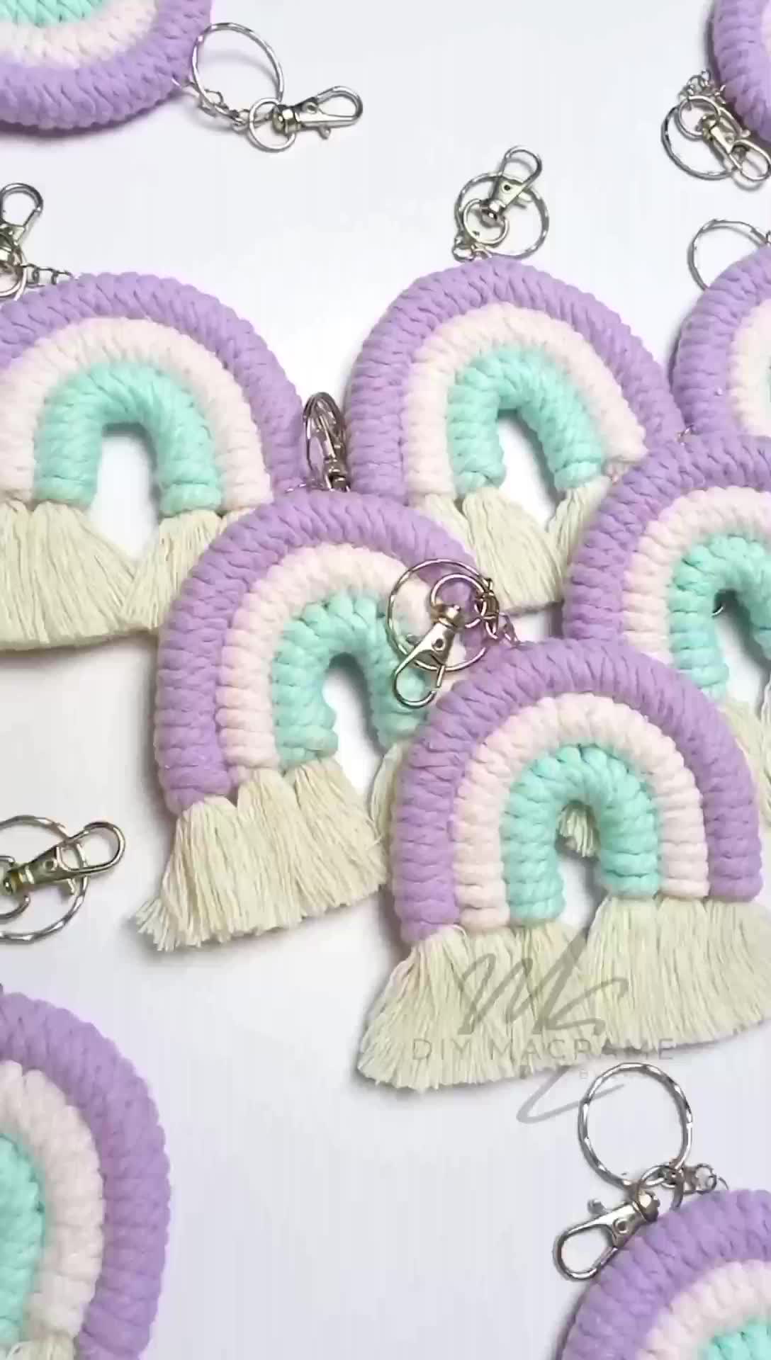 Gantungan Kunci Macrame Rainbow Bag Charm Plastik Kain Pelapisan Logam Pengait Besi Silver