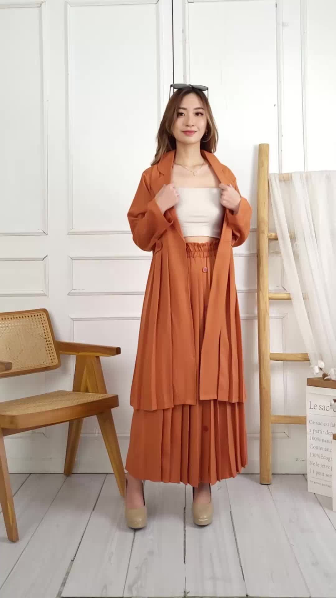 SetRok Blazer Rok Plisket Fit Karet Setelan Wanita
