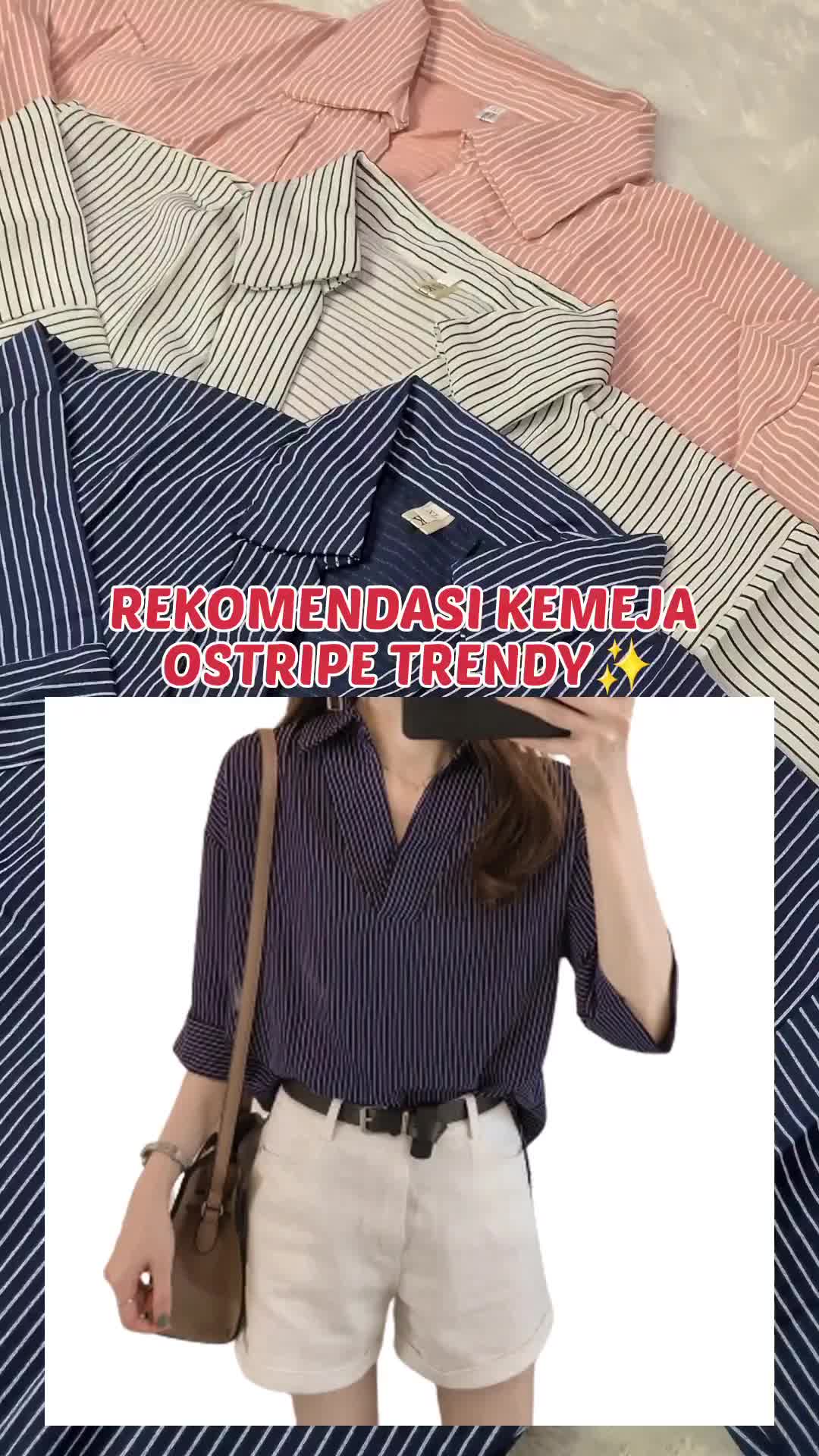 [M-4XL} BLOUSE KEMEJA OVERSIZE STRIP VNECK SHIRT KEMEJA KANTOR Baju Formal