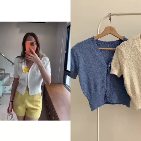 BL0563 Rabbit Fury Knit Crop Blouse
