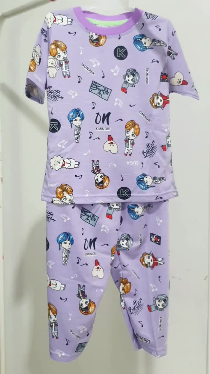 Kiminori NORI.CP Setelan Baju Anak Perempuan Lengan Pendek Celana Panjang Fashion