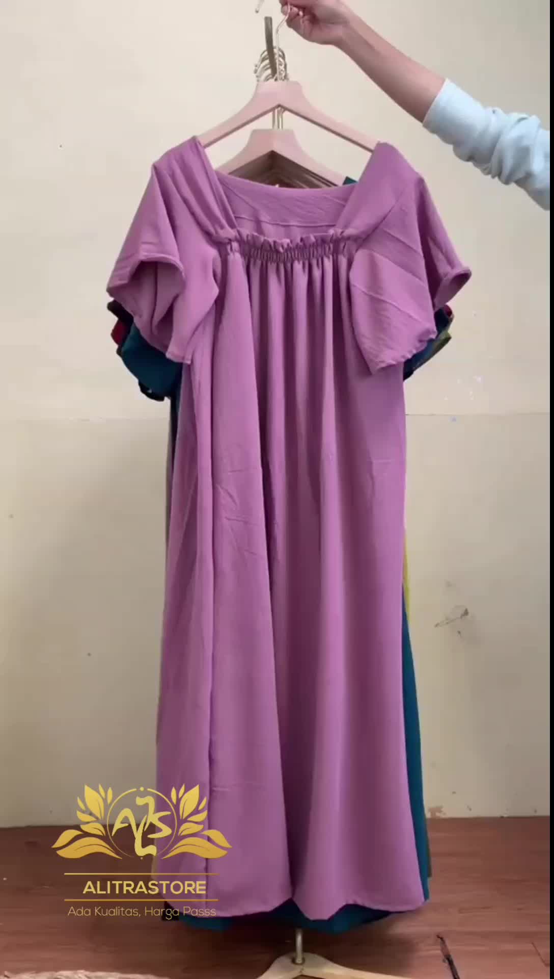 Homedress Daster Fuji Pendek Selutut Bahan Crinkle kekinian Polos Relpik airflow dress karet  wanita  busui  oversize  midi  basic  piyama Tidur