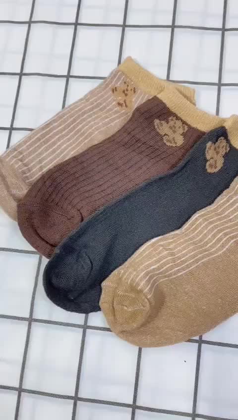 KS36 Kaos Kaki Pendek Semata Kaki Motif Beruang Kaos Kaki Wanita Panjang Ankle Garis Nyaman Dewasa Lembut Remaja Cewek