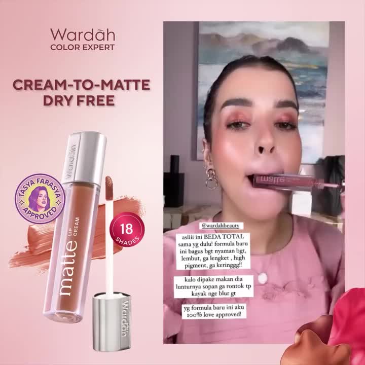 Wardah Matte Lip Cream - Non Dry Formula, High Pigmented, SPF 20 PA++ Lipstick Gloss