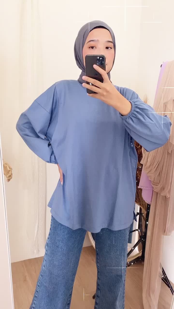 Moon Oversize Top Kaos Busui Polos Hitam Putih Katun Atasan Baju Menyusui Lengan Panjang Cotton Combed