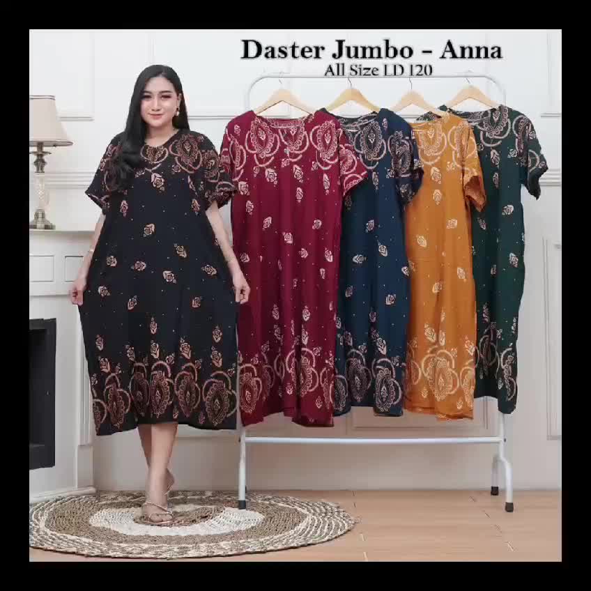 Daster Batik Jumbo LD120 Busui Frendly Kancing Depan Bumil Wanita Dress Rayon Motif Katun Panjang Tidur