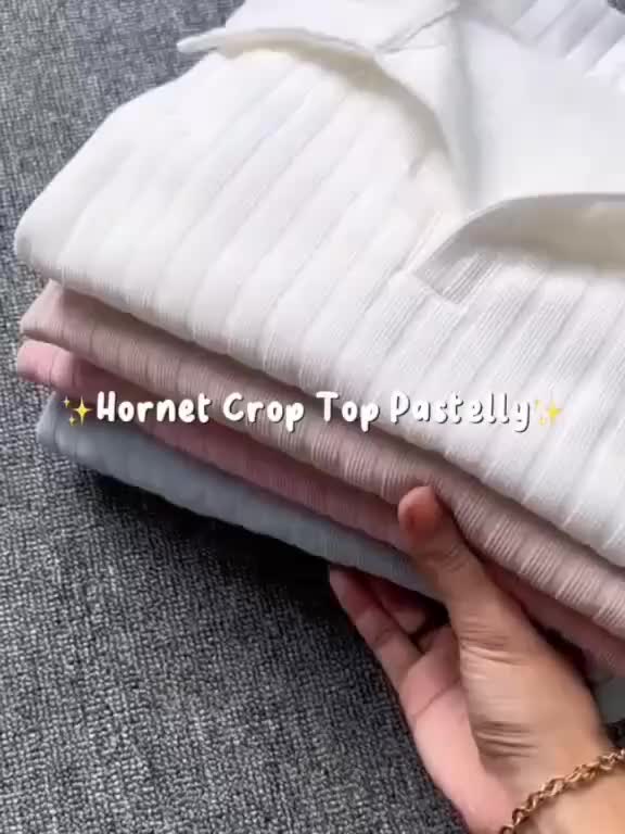 Baju Atasan Knit Hornets Crop Lengan panjang Wanita masakini Santai Kerah Lembut Nyaman Top Knitwear Sweater Cardigan Garis
