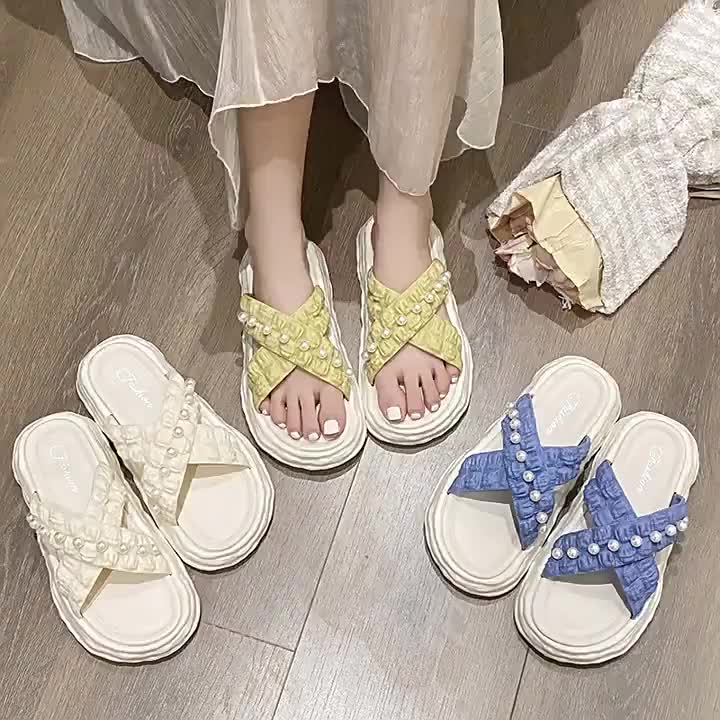 Dejavu Sandal Wanita Elastis Ringan Model Wedges Tali Wanita Sandal Wedges Slop Wanita HSN218