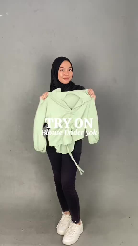 TASSY BLOUSE SERUT DEPAN CRINGKLE AIRFLOW | BLUS LENGAN PANJANG BALON KEKINIAN