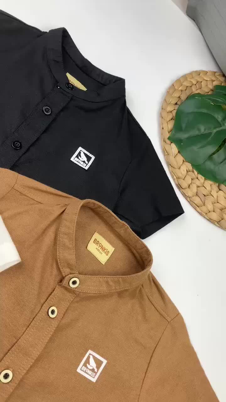Bronkis Junior Kemeja Koko Anak Laki Usia 1 bulan - 10 Tahun Lengan Pendek Bahan Linen