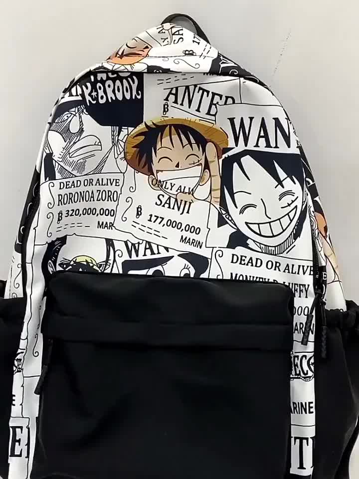 YOW Tas Ransel Uniseks Gambar One Piece Full Print Bahan Kanvas Tas Sekolah Luffy Wibu