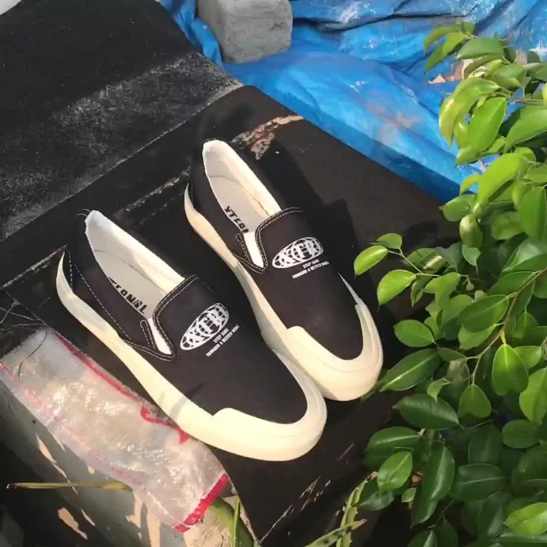 Sepatu Pria Wanita Slip On Akimici XternalStepSure Globe BW Canvas Kasual Shoes Flat