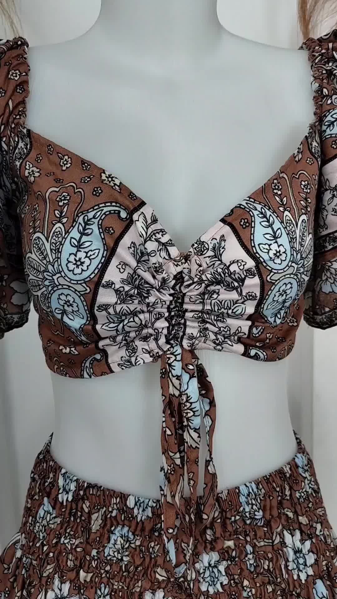 Setelan rok pantai Bali wanita serut tumpuk oneset Baju Karet